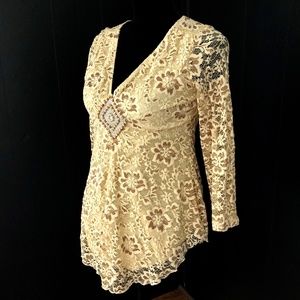 Vintage Lace V-Neck Blouse Size Small